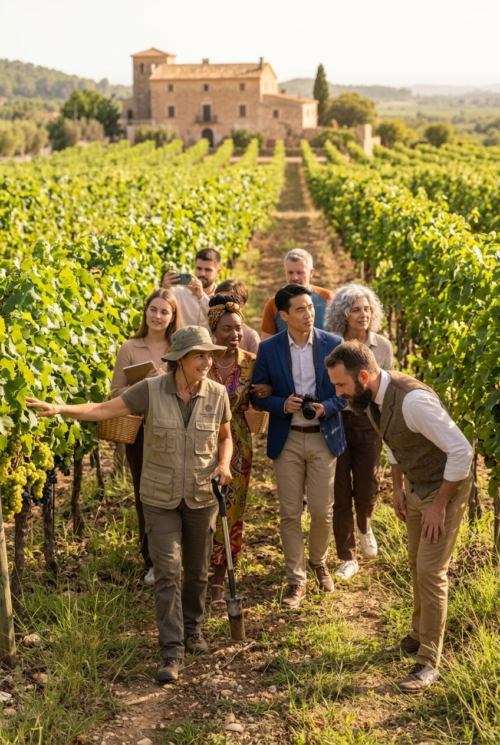 grupo visitando un viñedo